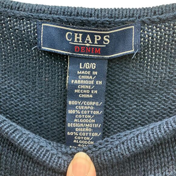 NWT Chaps Sweater 3/4 Sleeves L Southwestern Navy Blue Pullover Women's - Picture 3 of 12